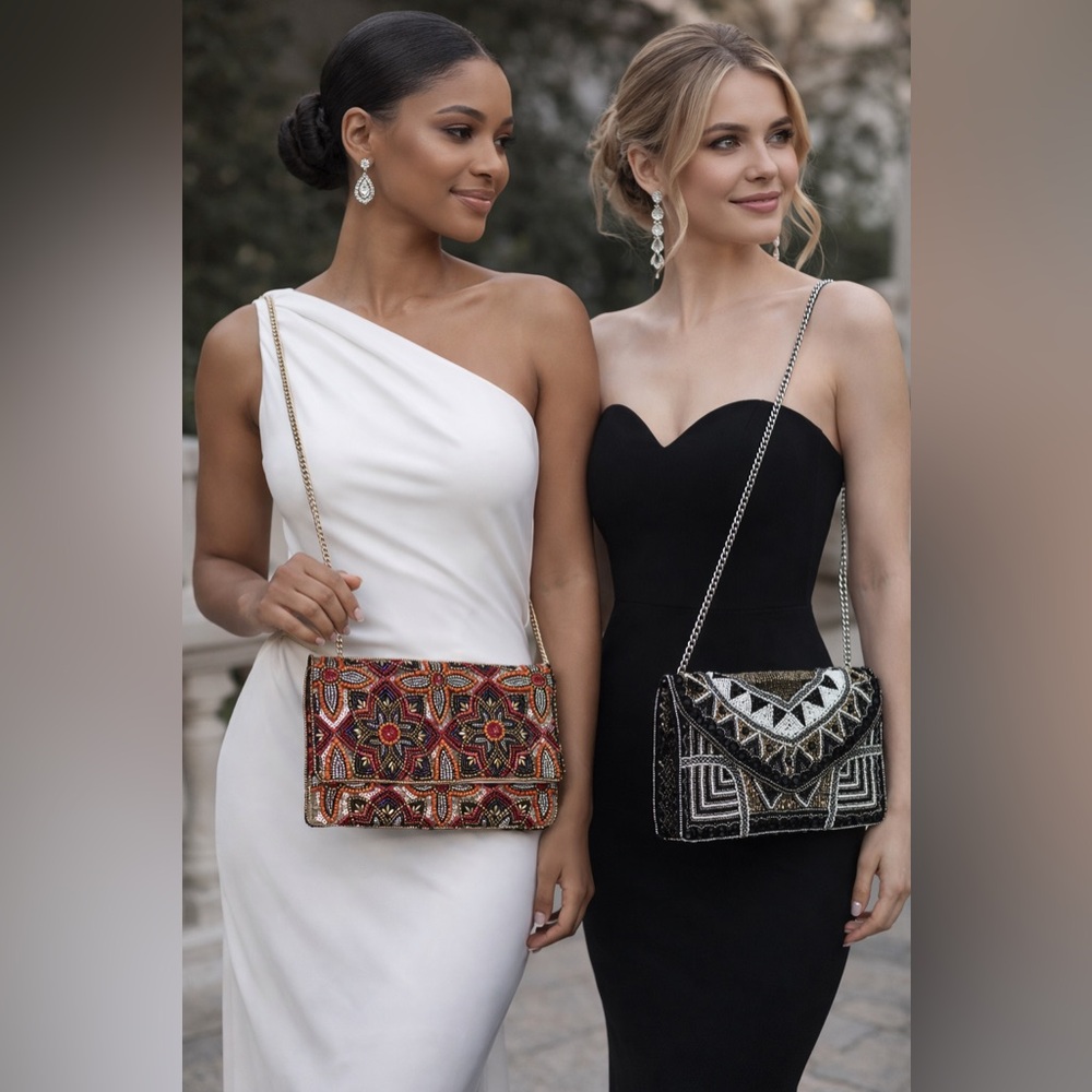 ELEGANT BEADED EVENING CLUTCH SET – MULTICOLOR AND BLACK
